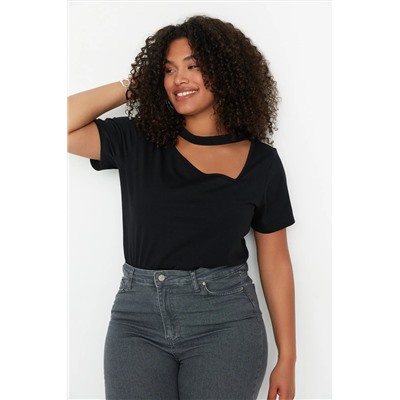 Siyah Pencere/Cut Out Detaylı %100 Pamuk Örme T-Shirt TBBSS22BF00001