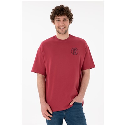 Erkek Oversize Fit Bisiklet Yaka Vişne Tişört