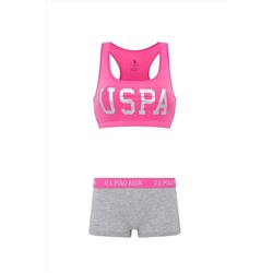U.S. Polo Assn. Kadın Kalın Askılı Pamuklu Likralı Fuşya Büstiyer & Boxer Seti Q6U6O2K6K4A