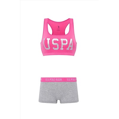 U.S. Polo Assn. Kadın Kalın Askılı Pamuklu Likralı Fuşya Büstiyer & Boxer Seti Q6U6O2K6K4A