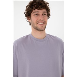 Erkek Long Fit Bisiklet Yaka Gri Basic Tişört