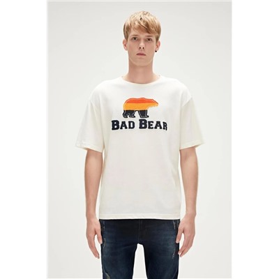 Bad Bear, Trıpart Bisiklet Yaka Erkek Tişört - Beyaz