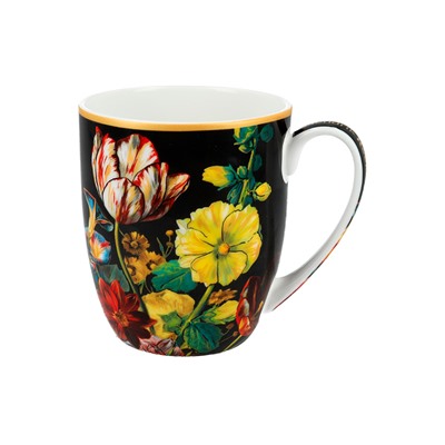 Кружка, 400 мл, фарфор F, черная, Тюльпан, Baroque flowers, 62354