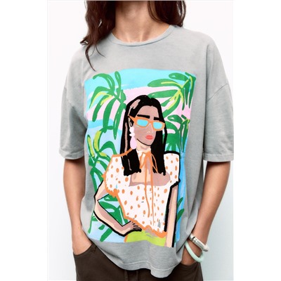 FADED-EFFECT T-SHIRT WITH PRINT