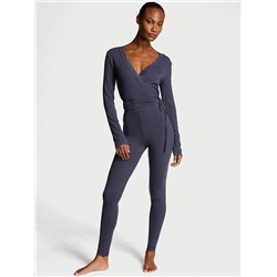 Ribbed Modal Lace-Trim Wrap Top & Leggings Set