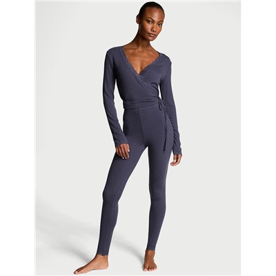 Ribbed Modal Lace-Trim Wrap Top & Leggings Set