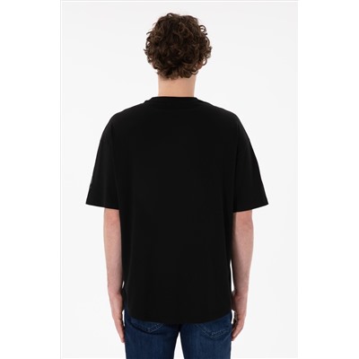 Erkek Long Fit Bisiklet Yaka Siyah Basic Tişört