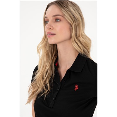 Kadın Siyah Basic Polo Yaka Tişört