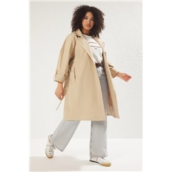 Trendyol Curve Bej Uzun Oversize Büyük Beden Trençkot TBBSS25BM00001