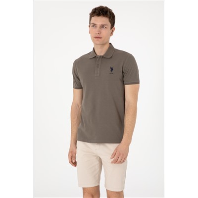 Erkek Slim Fit Polo Yaka Vizon Basic Tişört