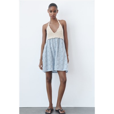 KNIT DRESS WITH COMBINED EMBROIDERY