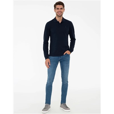 Lacivert Slim Fit Basic Sweatshirt
