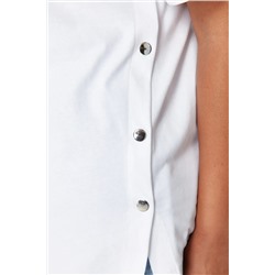 Beyaz Boyfriend Fit Yanda Çıt Çıt Detaylı %100 Pamuk Örme Büyük Beden T-shirt TBBSS24BF00000