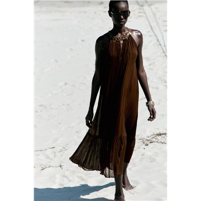 HALTER EYELET MIDI DRESS