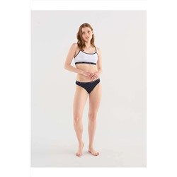 U.S. Polo Assn. Kadın Beyaz & Lacivert Puantiyeli Likralı Pamuklu Büstiyer Slip Set 79117