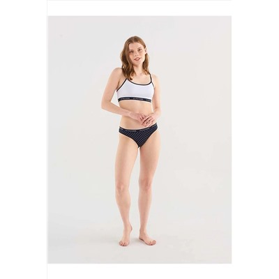 U.S. Polo Assn. Kadın Beyaz & Lacivert Puantiyeli Likralı Pamuklu Büstiyer Slip Set 79117