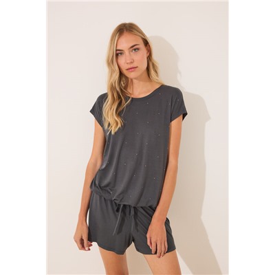 Pijama corto viscosa brillos gris