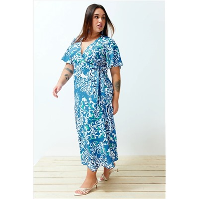 Çok Renkli Desenli A-Kesim/Çan Dokuma Elbise TBBSS24AH00151