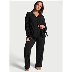 Modal Soft Velvet-Trim Long Pajama Set