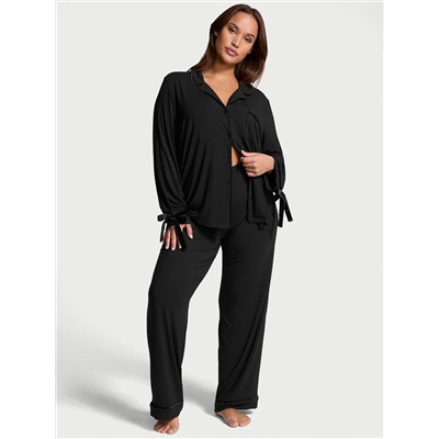 Modal Soft Velvet-Trim Long Pajama Set