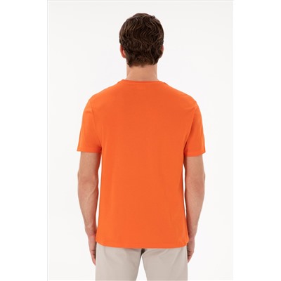 Erkek Regular Fit Bisiklet Yaka Nar Çiçeği Basic Tişört