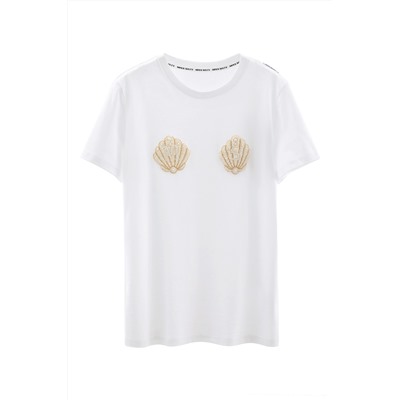 Camiseta Blanco y beige