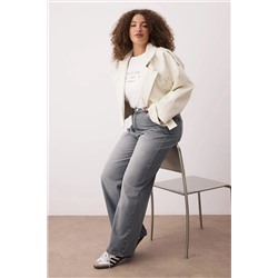 Gri Yüksek Bel Geniş Paça Büyük Beden Wide Leg Jeans TBBSS24CJ00050