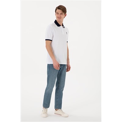 Erkek Regular Fit Polo Yaka Beyaz Basic Tişört