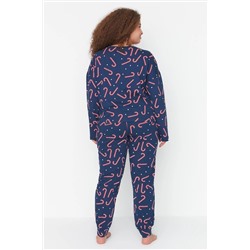 Lacivert Yılbaşı Temalı Örme Pijama Takımı TBBAW23AI00026