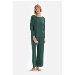 Dagi Yeşil Kayık Yaka Kaşkorse Pijama Takım 22WW17293BD_YES