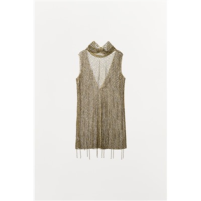 EMBROIDERED BEADED MINI DRESS