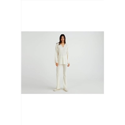 United Colors of Benetton Benetton Kadın Vanilya Bol Paça Yünlü Triko Pantolon 122A1044DF008-000