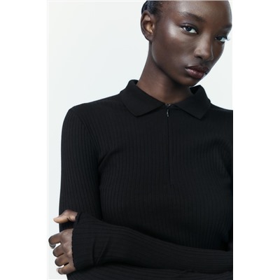 RIBBED POLO NECK T-SHIRT