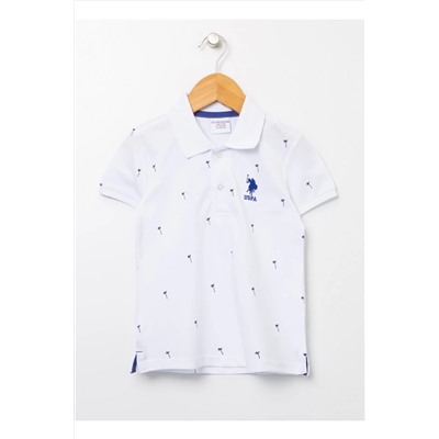 U.S. Polo Assn., Desenli Beyaz Erkek Çocuk Polo T-shirt Rıbekıds