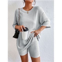 SHEIN Essnce Drop Shoulder Ribbed Knit Tee & Biker Shorts