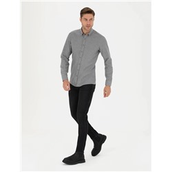 Gri Slim Fit Uzun Kollu Gömlek
