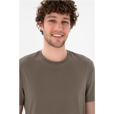 Erkek Regular Fit Bisiklet Yaka Vizon Basic Tişört