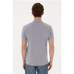 Erkek Slim Fit Polo Yaka Gri Melanj Basic Tişört