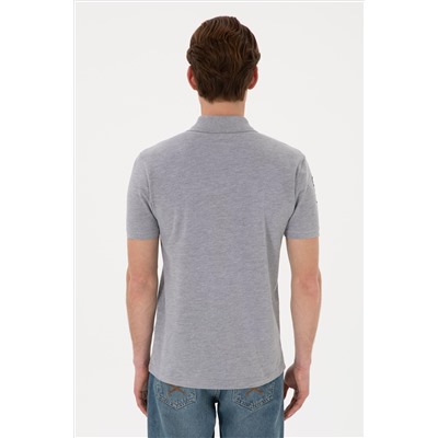 Erkek Slim Fit Polo Yaka Gri Melanj Basic Tişört