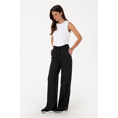 Kadın Siyah Loose Fit Jean Pantolon