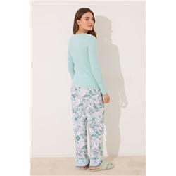Pijama largo verde turquesa flores
