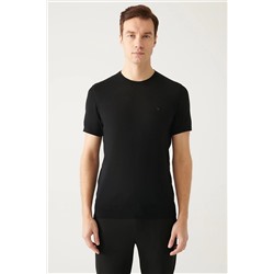 Avva Erkek Siyah Bisiklet Yaka Standart Fit Normal Kesim Ribanalı Triko T-shirt A31y5133 A31Y5133