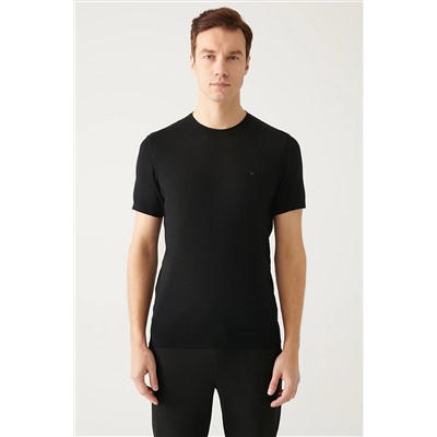 Avva Erkek Siyah Bisiklet Yaka Standart Fit Normal Kesim Ribanalı Triko T-shirt A31y5133 A31Y5133