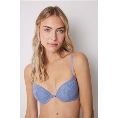 GORGEOUS Sujetador push up relleno encaje tul plumeti azul