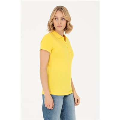 Kadın Sarı Basic Polo Yaka Tişört