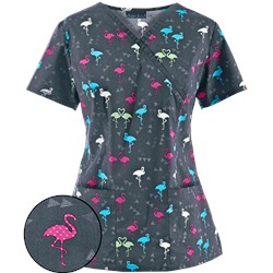 Cherokee Scrubs Ready To Flamingo Print Top