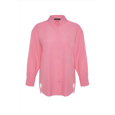 Pudra Loose Fit Pamuklu Uzun Kol Büyük Beden Dokuma Gömlek TBBSS22GO0323