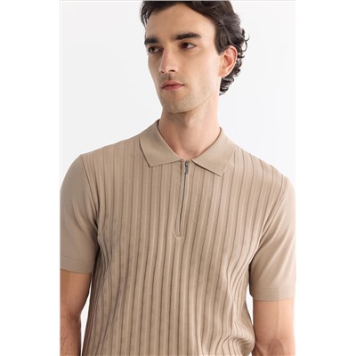 Vizon Polo Yaka Fermuarlı Rayon Triko T-Shirt