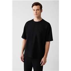 Avva Erkek Siyah Oversize Ütü Gerektirmeyen Jakarlı Kısa Kollu Cepli T-shirt A31y1283 A31Y1283