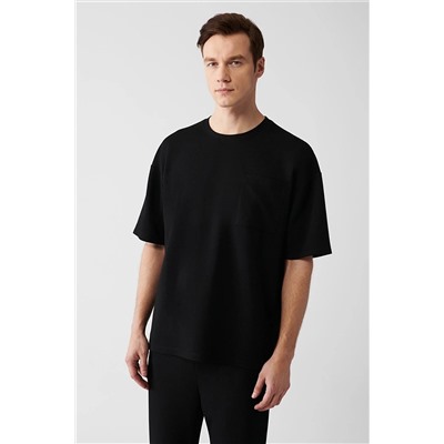 Avva Erkek Siyah Oversize Ütü Gerektirmeyen Jakarlı Kısa Kollu Cepli T-shirt A31y1283 A31Y1283